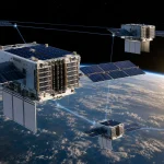 Solar-powered AI data center satellites linked by laser connections above Earth