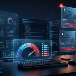 Editorial illustration of AI coding usage meters and billing confusion on a developer workstation