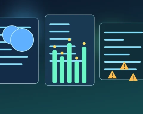 Abstract benchmark dashboard with AI model cards, code windows and warning markers