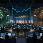 Enterprise AI command centers across a trading floor as two model providers compete for corporate deployment