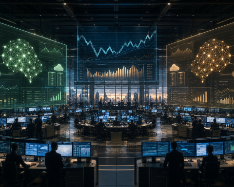Enterprise AI command centers across a trading floor as two model providers compete for corporate deployment